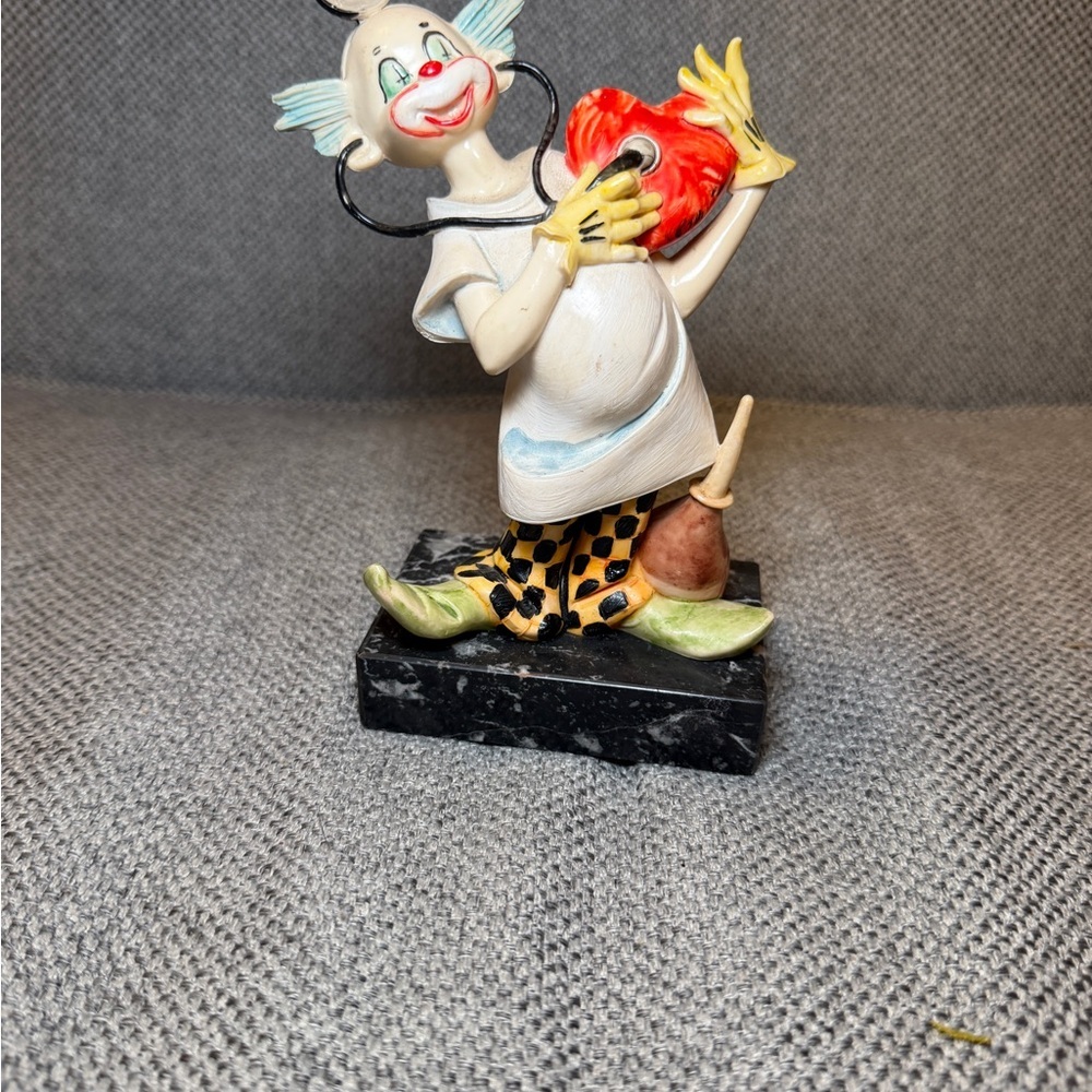Vintage Fontanini "Love Doctor" clown figurine on a Carrara marble base